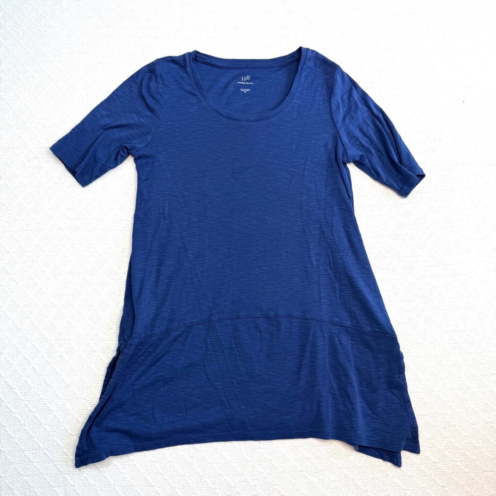 J. Jill Pima Dipped-Hem Tunic Blue Slub Knit Cotton Top XS